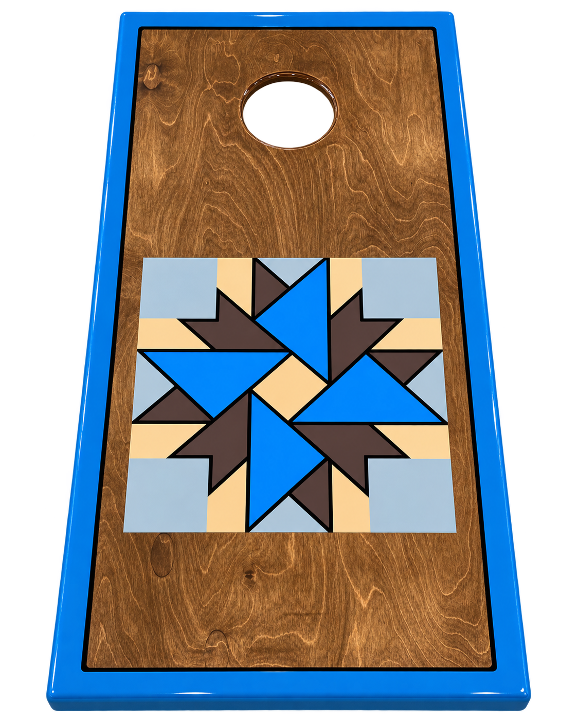 Custom geometric blue cornhole board
